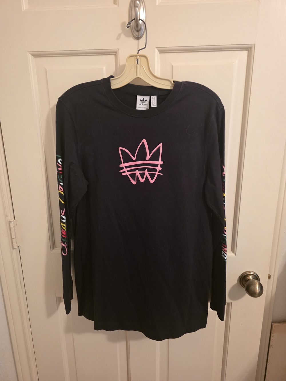 Adidas Black Long Sleeve Tee with Pink Logo